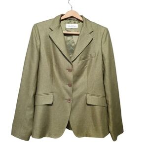 Max Mara Light Olive green Cashmere Silk Blend 3 Button Blazer Fits Small 0-4